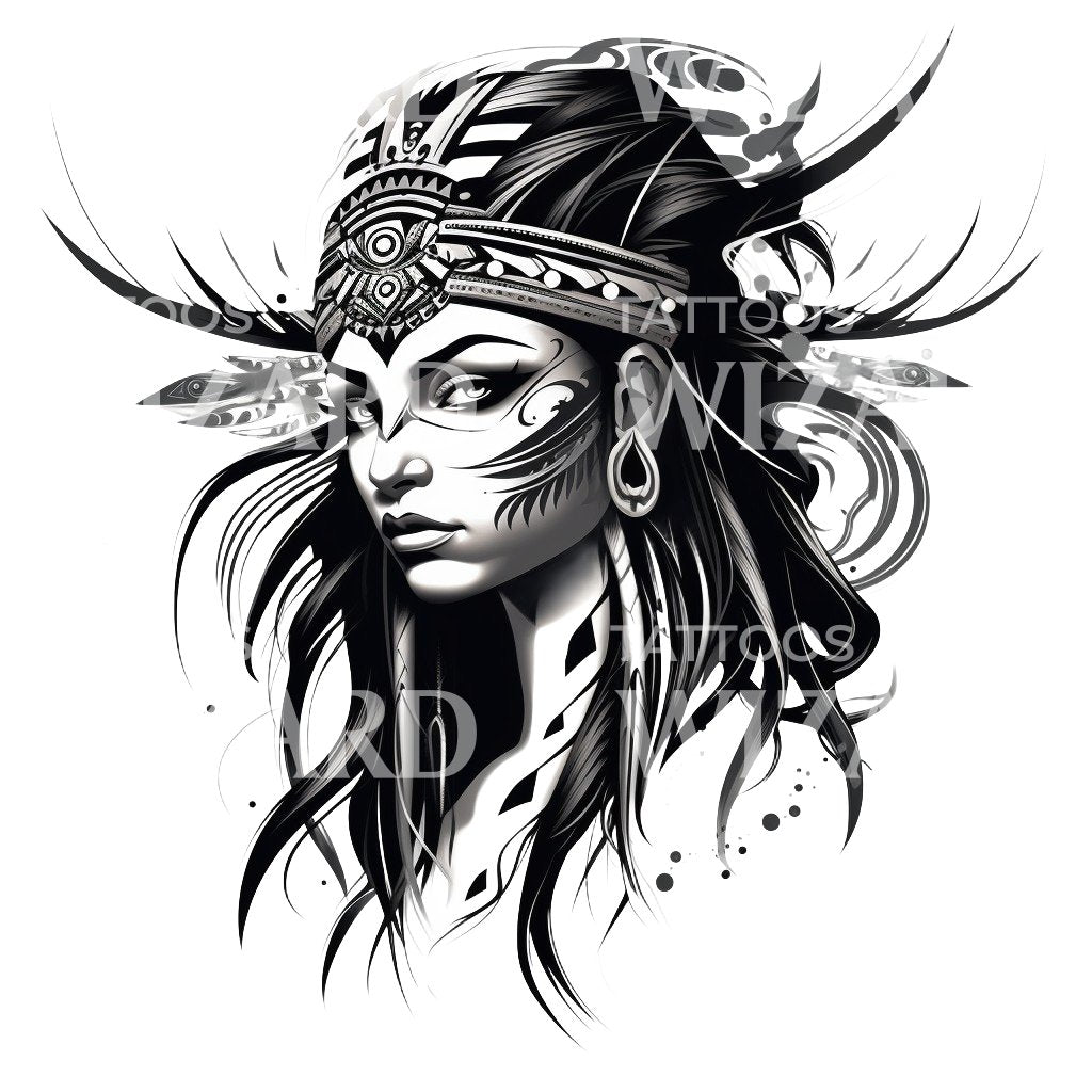 Tribal Woman Face Tattoo Design