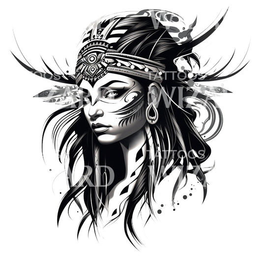 Tribal Woman Face Tattoo Design