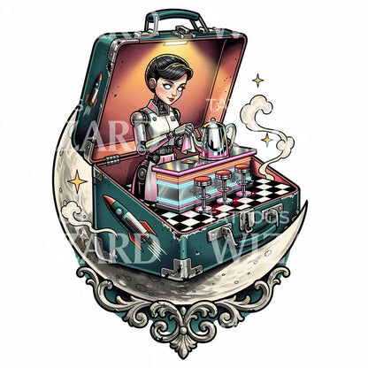Space Diner Android Tattoo Design