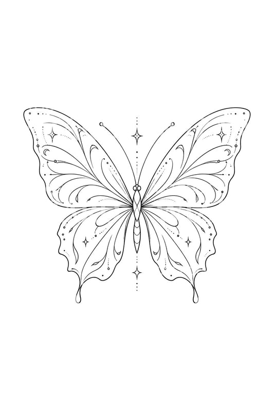 Sparkle Wing Fine Line Butterfly Tattoo Idea