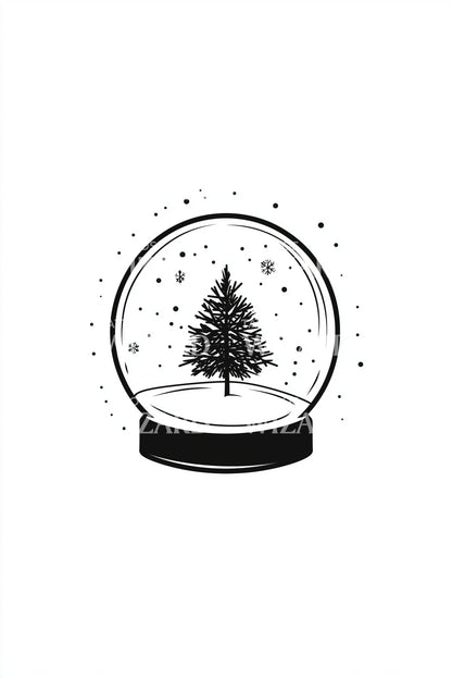 Sparkling Snow Globe Christmas Tattoo Illustration