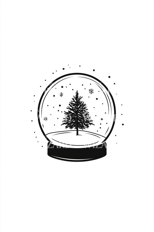 Sparkling Snow Globe Christmas Tattoo Illustration