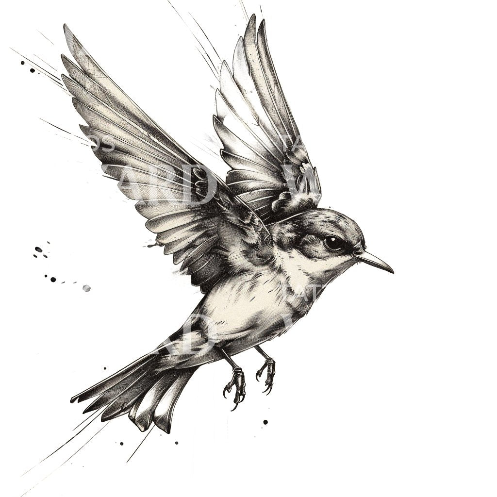 Sparrow in Motion Symbolizing Freedom Tattoo Design