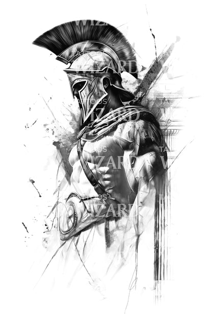 Sparta Warrior Ready to Fight Tattoo Design