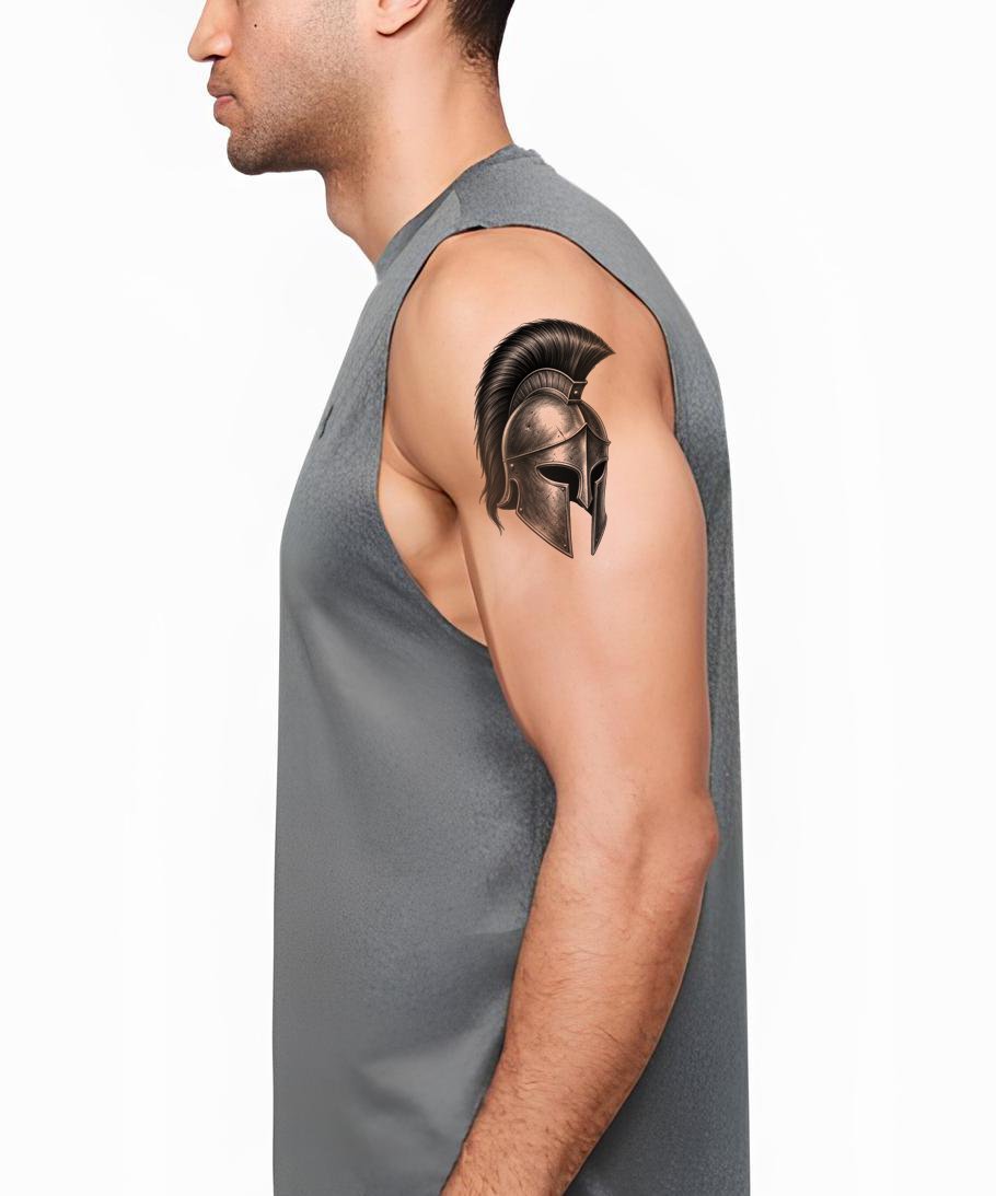 Spartan Helmet Black and Grey Tattoo Design