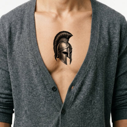 Spartan Helmet Black and Grey Tattoo Design