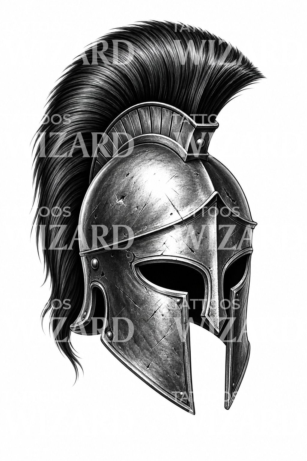 Spartan Helmet Black and Grey Tattoo Design