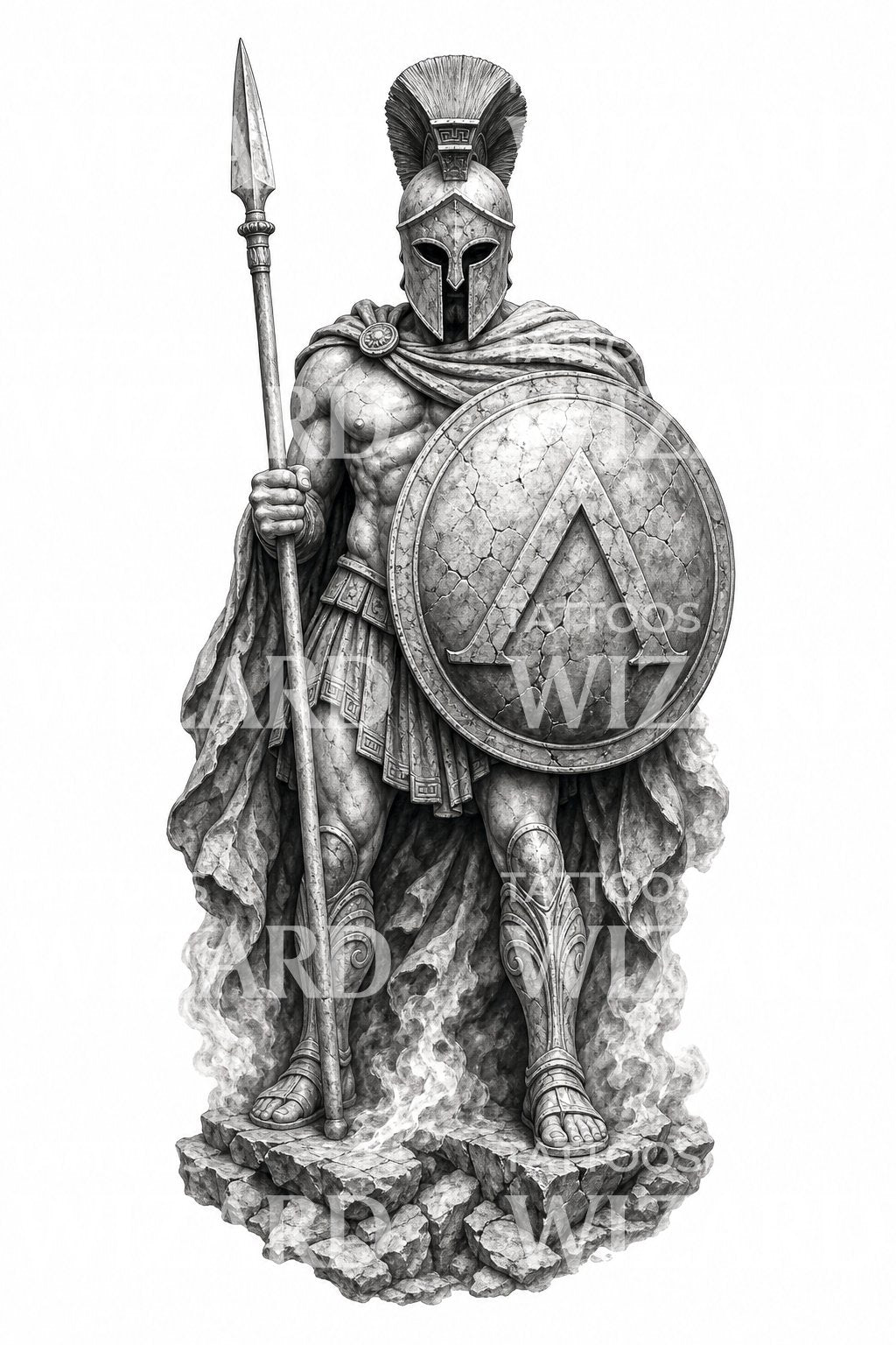Spartan Hoplite Warrior Statue Tattoo Design