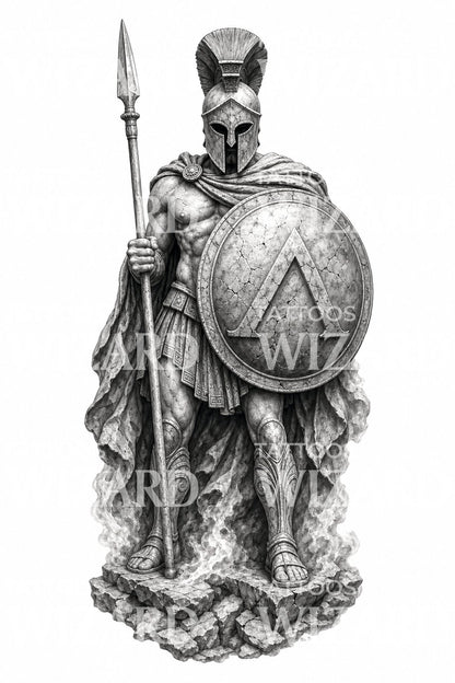 Spartan Hoplite Warrior Statue Tattoo Design