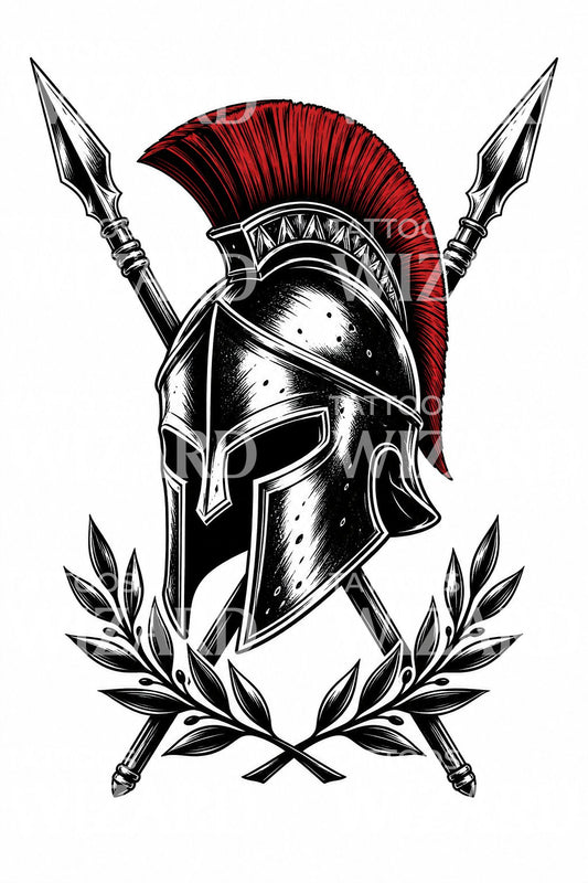 Tatoveringsdesign med spartansk krigshjelm