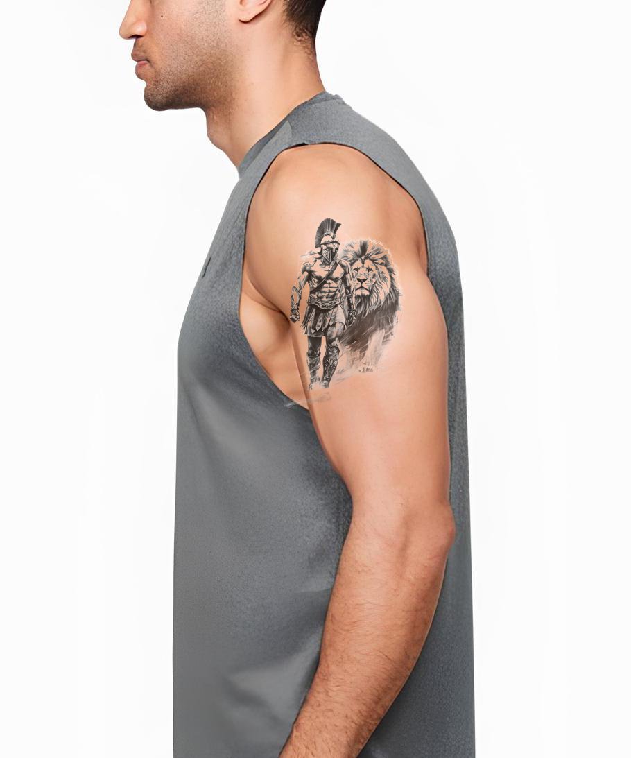 Spartan Warrior With Lion Tattoo Design