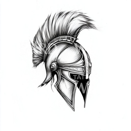 Croquis de tatouage de casque de guerrier spartiate