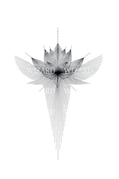 Diseño de tatuaje geométrico de loto atravesado