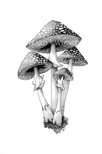 Speckled Cap Mushrooms Tattoo Design