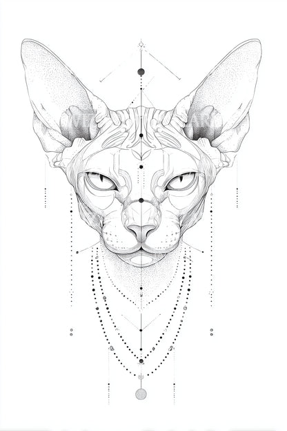 Sphynx Katzen Geometrisches Tattoo Design
