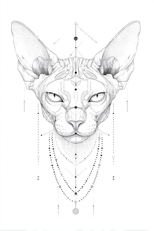 Sphynx Katzen Geometrisches Tattoo Design