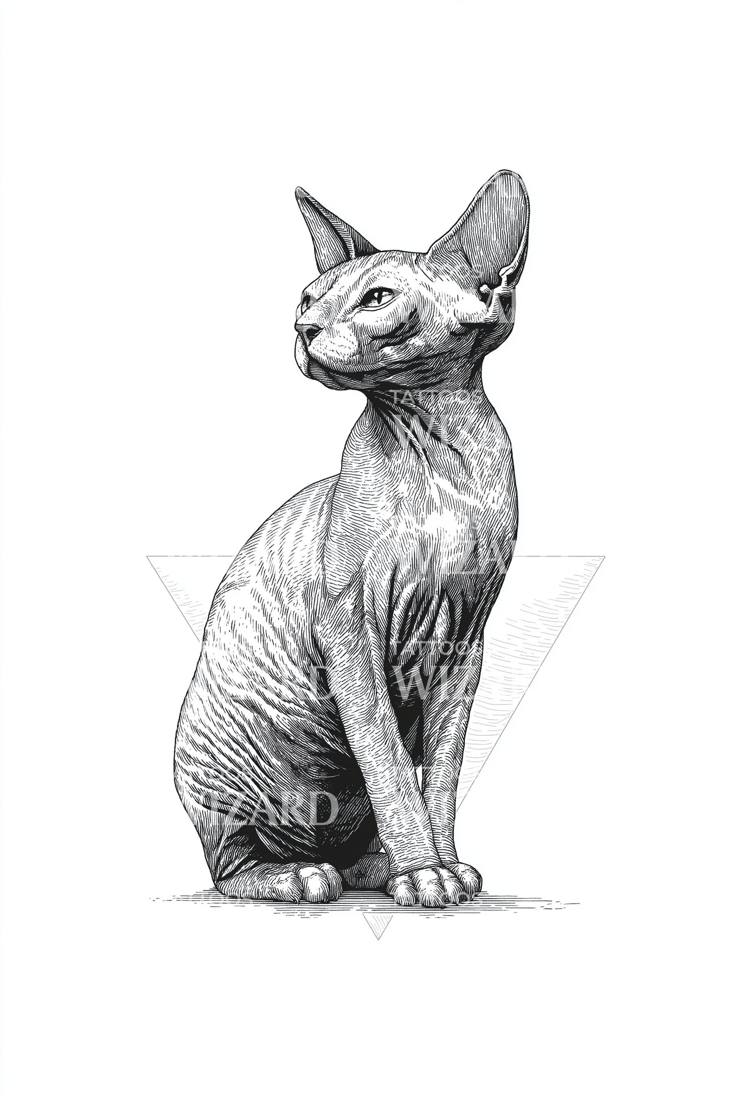 Sphynx Katzenporträt Tattoo Design