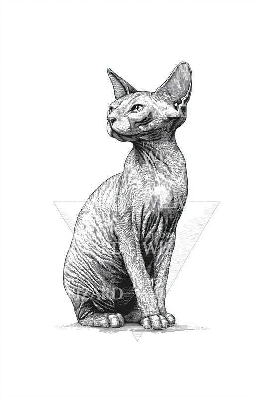 Sphynx Cat Portrait Tattoo Design