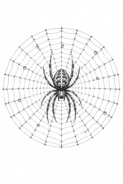 Dotwork tetovací návrh pavouka a pavučiny