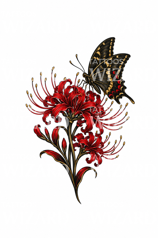 Spider Lily with Swallowtail Butterfly Tattoo
