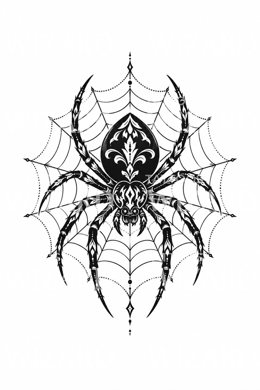Tatuagem blackwork de aranha na teia