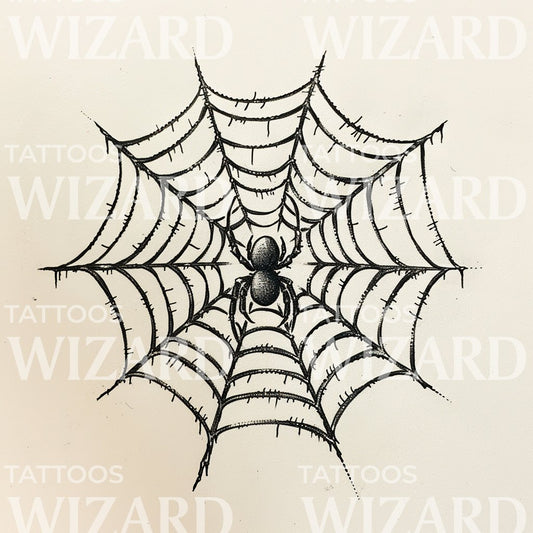 Spider Web and Spider in Detail Tattoo Idea