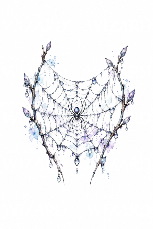 Aquarell-Tattoo-Idee: Spinnennetz mit Tautropfen