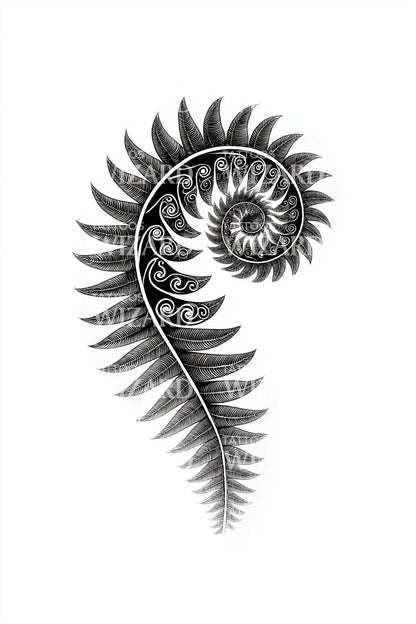 Spiked Fern Coil Tattoo Design