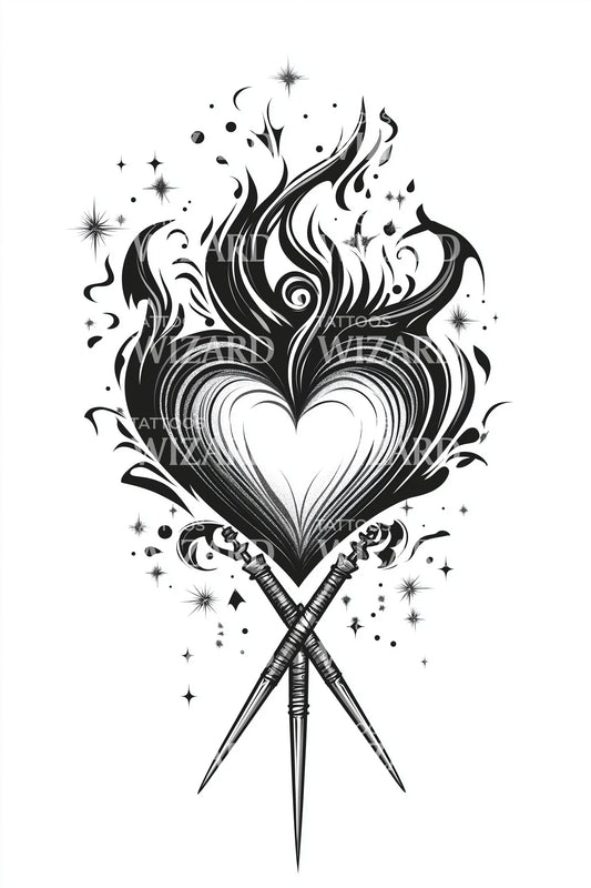 Spiked Flame Heart Tattoo Design