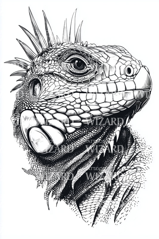 Spiked Iguana Portrait Tattoo Design