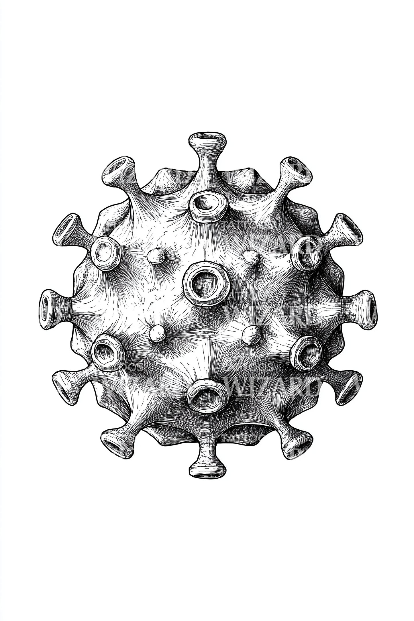 Spiked Microbe Sphere Tattoo Design