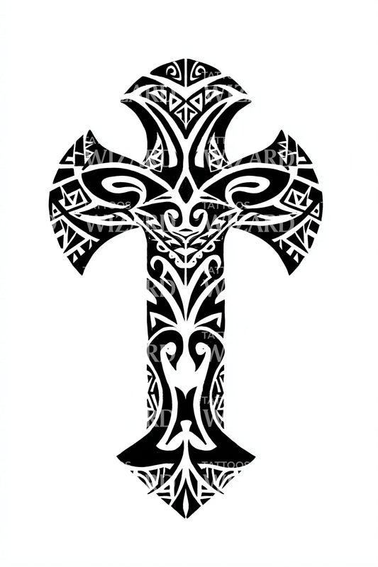 Spiked Tribal Cross Tattoo Design