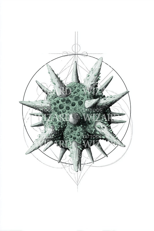 Spiked Urchin Compass Tattoo Design