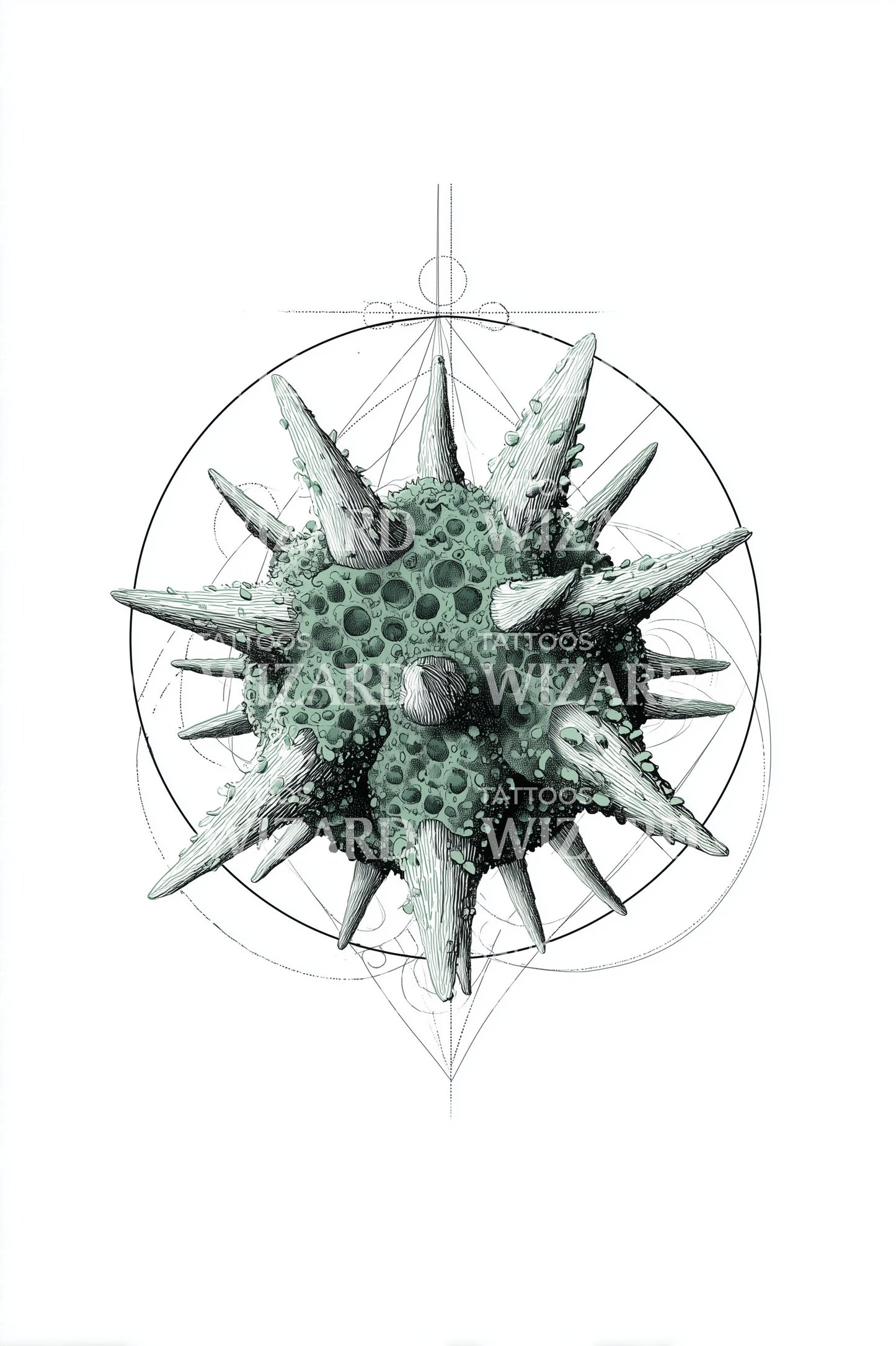 Spiked Urchin Compass Tattoo Design
