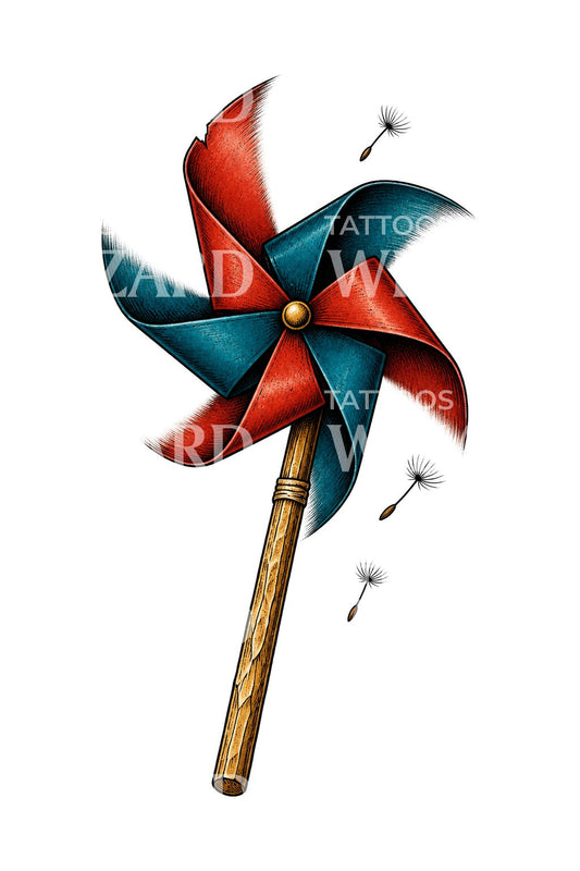 Draaiend papieren windmolentje-tattoo-ontwerp