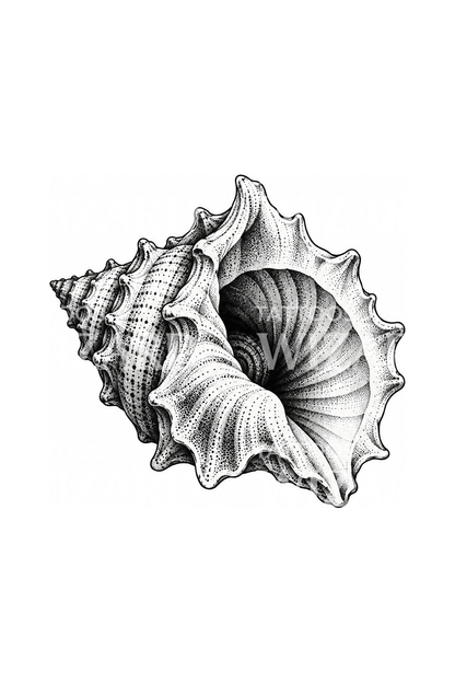 Spiral Conch Shell Stipple Tattoo Idea