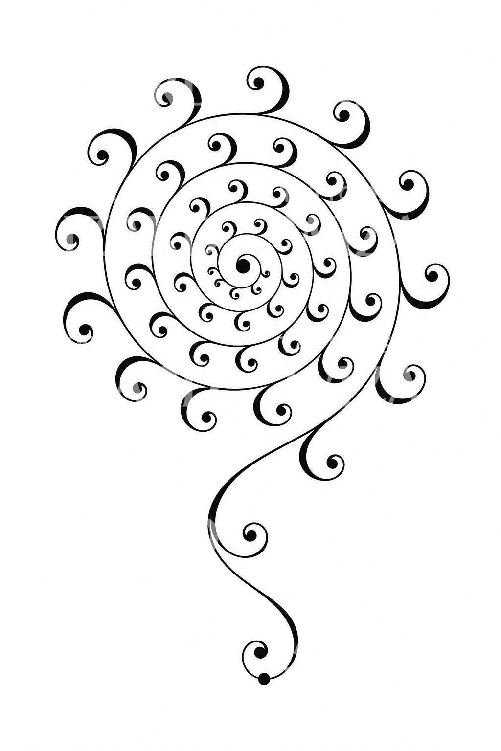 Diseño de tatuaje ornamental con espiral caligráfica