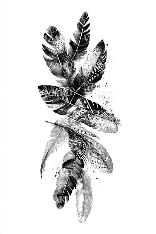 Spiral Feathers Bundle Tattoo Illustration
