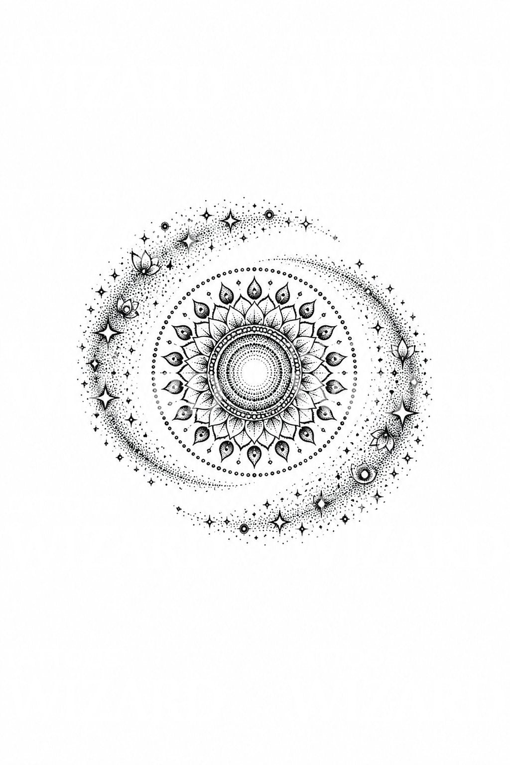 Design per tatuaggio mandala di galassia a spirale