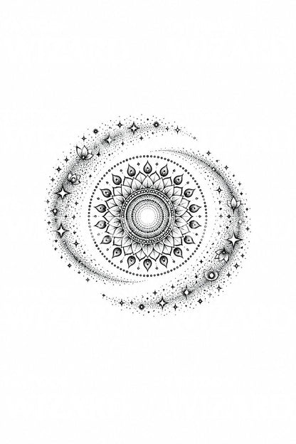 Design per tatuaggio mandala di galassia a spirale