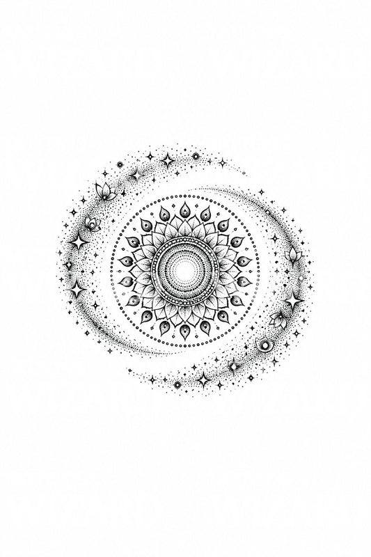 Design per tatuaggio mandala di galassia a spirale