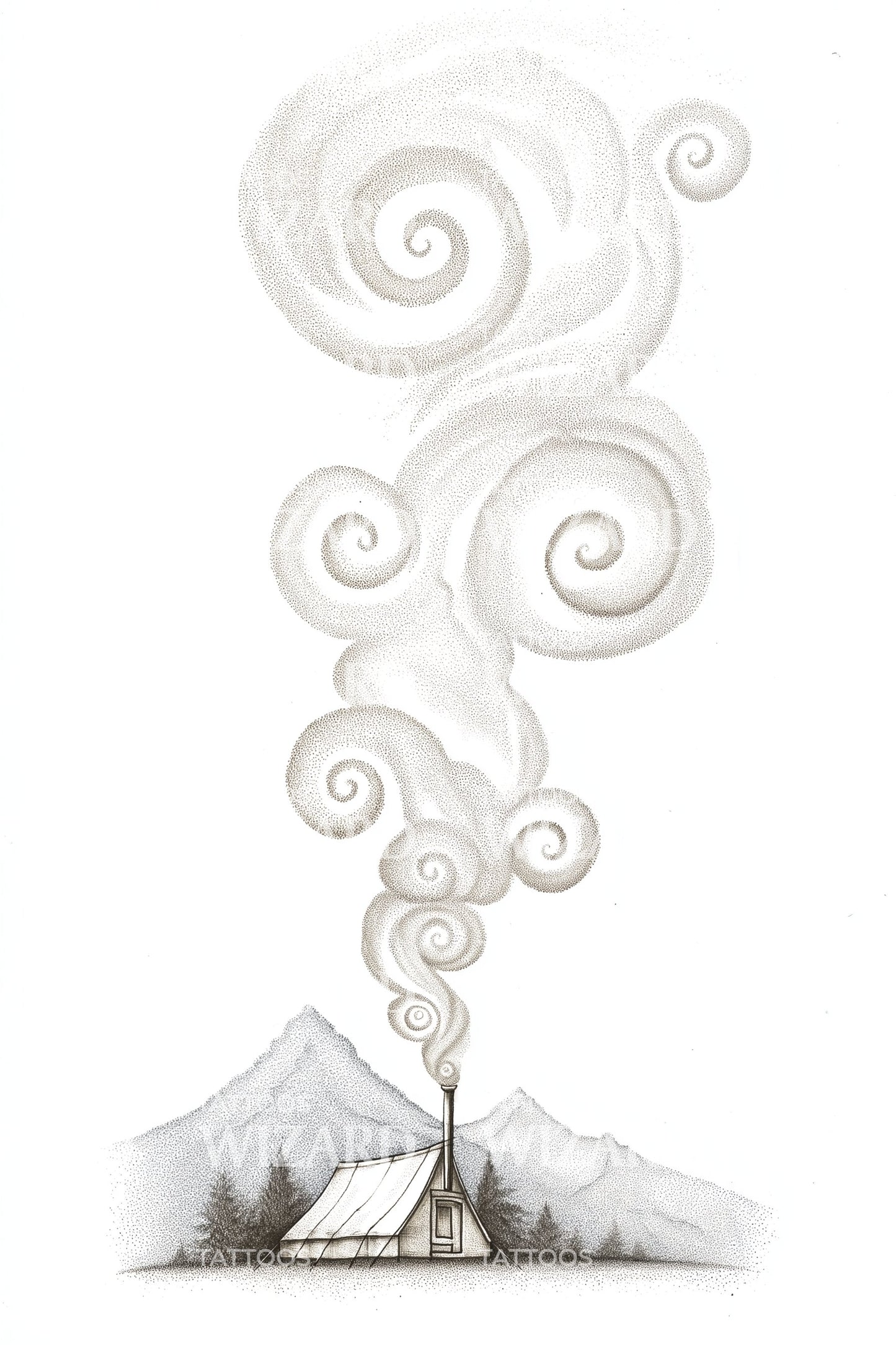 Spiral Mountain Smoke Tattoo Illustration