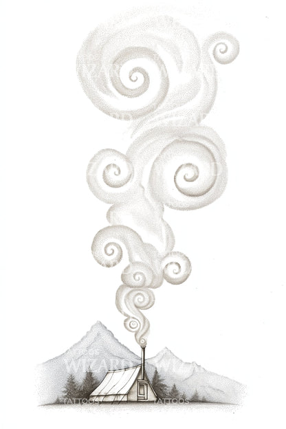 Spiral Mountain Smoke Tattoo Illustration