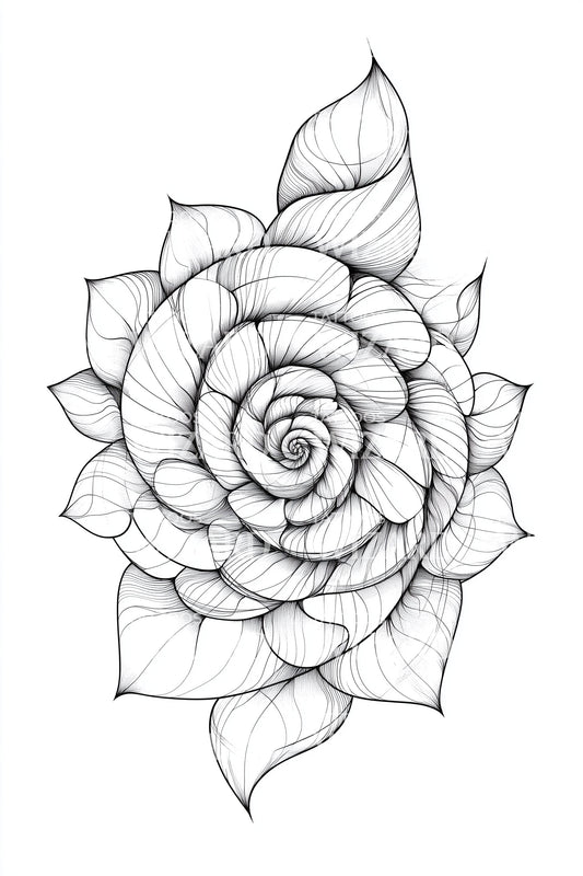 Design de Tatuagem Geométrica de Rosa Espiral