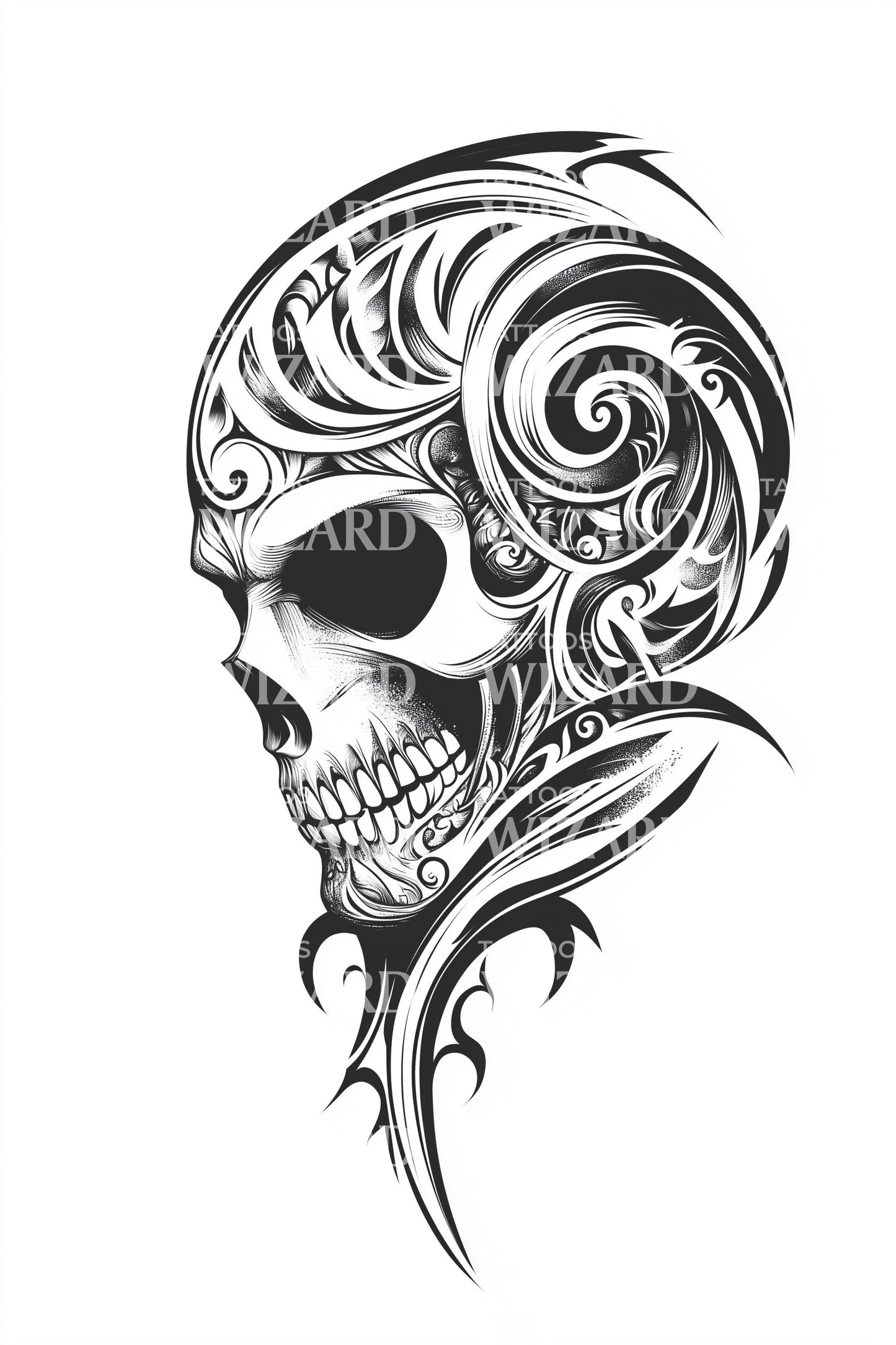 Spiral Smoke Skull Tattoo Design