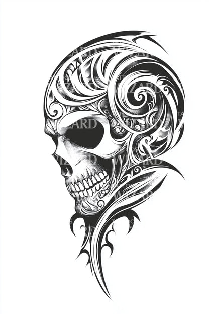 Spiral Smoke Skull Tattoo Design