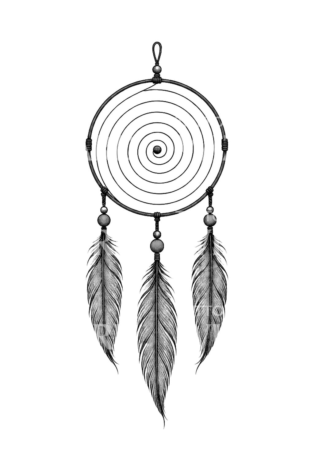Ilustración de tatuaje de atrapasueños con red espiral