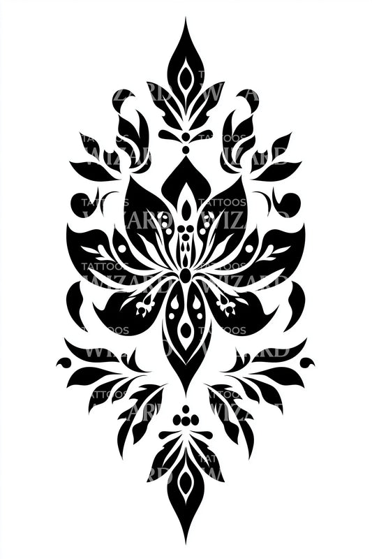 Spiraled Bloom Crest Tattoo Design