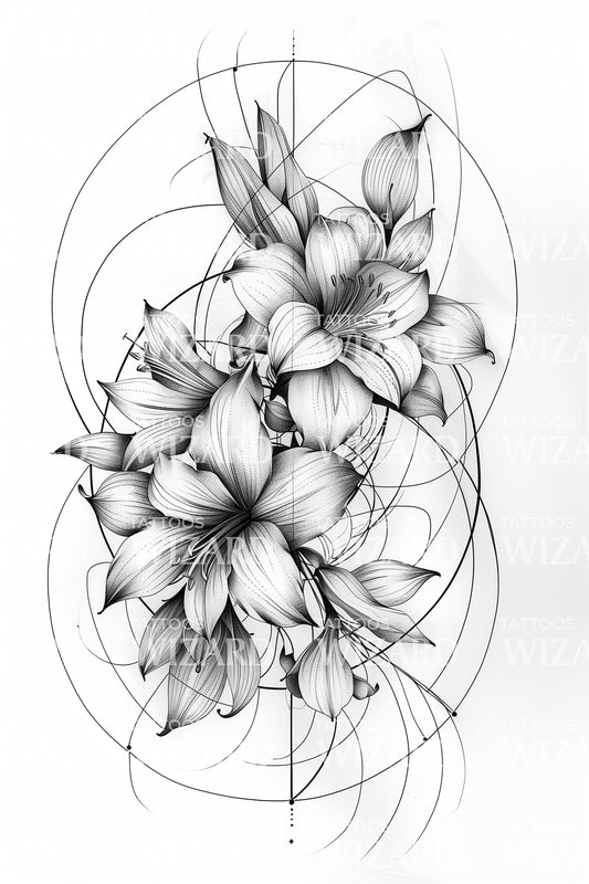 Spiraling Floral Symphony Tattoo Design