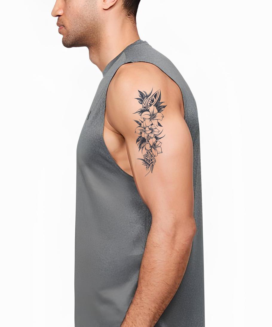 Spiraling Polynesian Plumeria Tattoo Idea